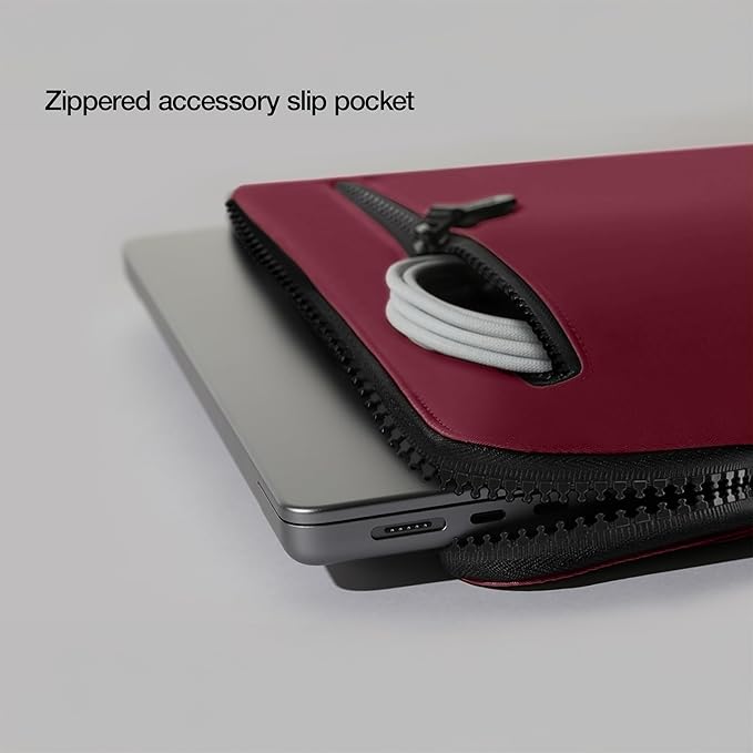 Incase Compact Laptop Sleeve with Flight Nylon - 14-inch MacBook/Laptop & iPad/Tablet Sleeve - Faux Fur Lining, Lightweight, Durable, Weather Resistant, Slip Pocket for Accessories - Cosmic Red