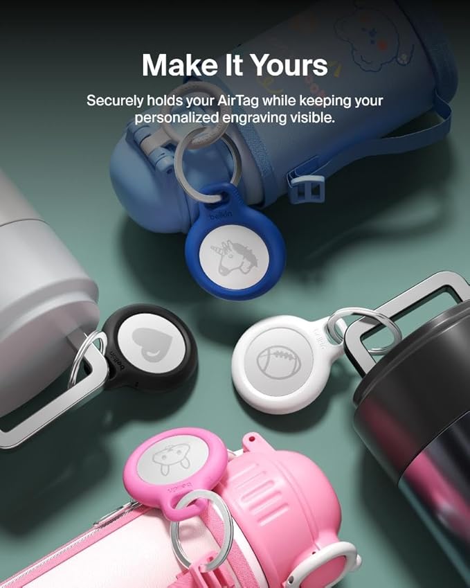 Belkin Apple AirTag Secure Holder with Key Ring - Durable Scratch Resistant Case With Open Face & Raised Edges - Protective AirTag Keychain Accessory For Keys, Pets, Luggage, Backpacks & More - White