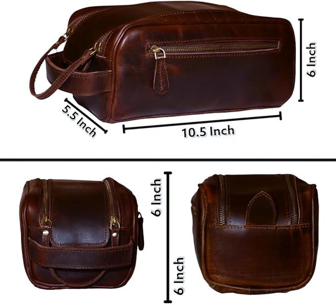 Premium Leather Toiletry bag With Waterproof Lining,Grooming Travel Mens Toiletry Bag,Mens Leather Shaving Bag, Handcrafted Vintage shaving- Kit (Combo of 4 Items)