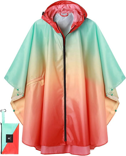 SaphiRose Unisex Rain Poncho Waterproof Raincoat Hooded for Adults Women with Pockets