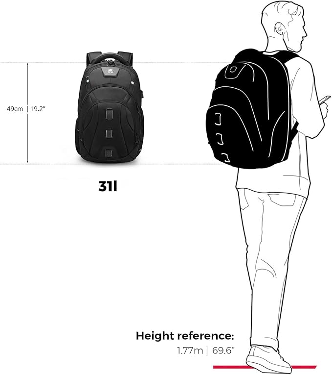 Swissdigital Design Men's Travel Laptop Backpack, TSA Friendly USB Charging RFID Protection Backpack for College and Business, Fits 17" Laptops Black | SD1644FB-01