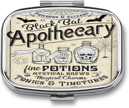Metal 2 Compartment Pill Organizer Travel Friendly Portable Compact Pill Box Cute Pill Case to Hold Vitamins,Fish Oil,Supplements,Meds,Tablet for Purse,Pocket. (Apothecary)