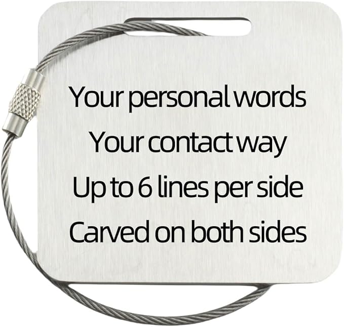 Sturdy Personalized Luggage Tags for Suitcases,Cruise Essentials Travel Tags for Luggage,Travel Bag Labels,Travel Essentials Heavy-Duty Stainless Steel Silver Square Suitcases Tags no icon