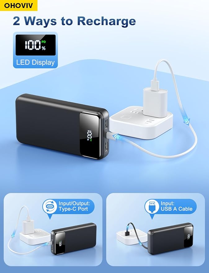 Portable Charger Power Bank 50000mAh Battery Pack, 22.5W Fast Charging PowerBank with Built in Cables,Travel Camping Essential USB-C Portable Phone Charger for iPhone Samsung Pixel Android iPad