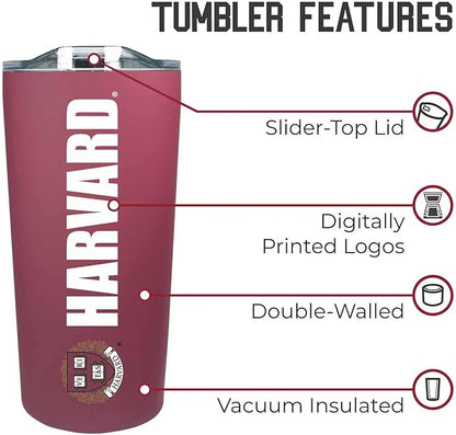 Campus Colors NCAA Stainless Steel Tumbler perfect for Gameday - 18 oz - Double Walled - Keeps Drinks Perfectly Insulated (Harvard Crimson - Crimson)
