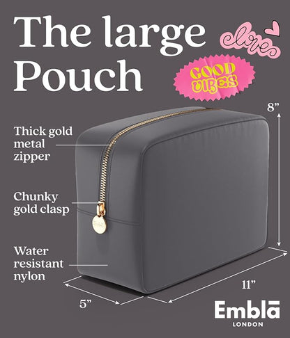 Embla Makeup Bag Travel Cosmetics Pouch and Toiletry Bag, Nylon Zipper Pouch Purse, Cute Make Up Organizer Storage Tote for Women Girls, Waterproof Travel Skincare Case, Large Makeup Bags, Grey