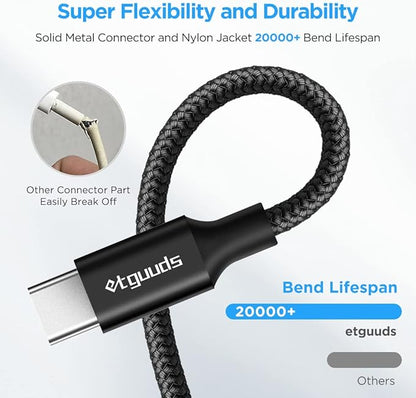 etguuds USB to USB C Cable 3.3ft, 2-Pack USB A to Type C Charger Cord Fast Charging for Samsung Galaxy A17 A16 A15 A26 A36 A56, S25 S24 S23 S22 S21 S20 S10 Note 20, for iPhone 17 16 15, Moto, Black