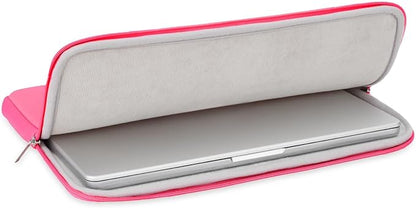 RAINYEAR 15 Inch Laptop Sleeve Protective Case Fluffy Lining Cover with Accessories Pouch, Compatible with 15.4" MacBook Pro/Air A3241 A2941 A3114 A1938 A1707 A1990 (Bright Pink, Upgraded Version)