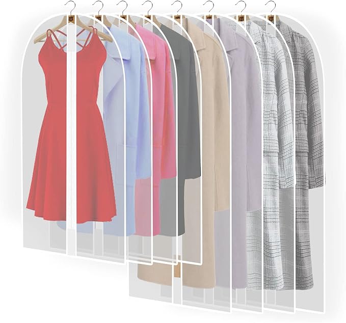 Pwsap 8Pack Breathable Clothes Covers with Zip, Hanging Garment Covers Bags Dress Bag Covers Mens Suit Storage Bag Dust Cover for Wardrobe Storage and Travel