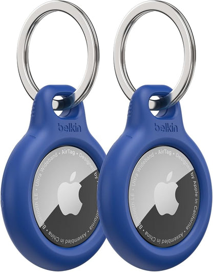 Belkin Apple AirTag Secure Holder with Key Ring, Durable Scratch Resistant Case With Open Face & Raised Edges, 2 count (Pack of 1)