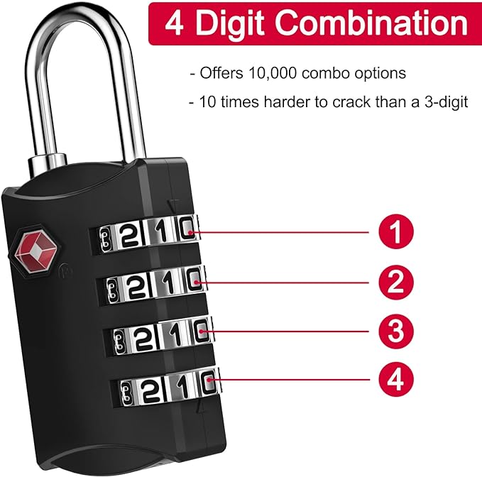 ZHEGE Travel Locks 2 Pack, TSA Locks for Luggage with Flexible Cable (30 Inch) for Gym, Suitcase, Backpack, Baggage, Easy Read Dial with Alloy Body (2 Pack, Black)