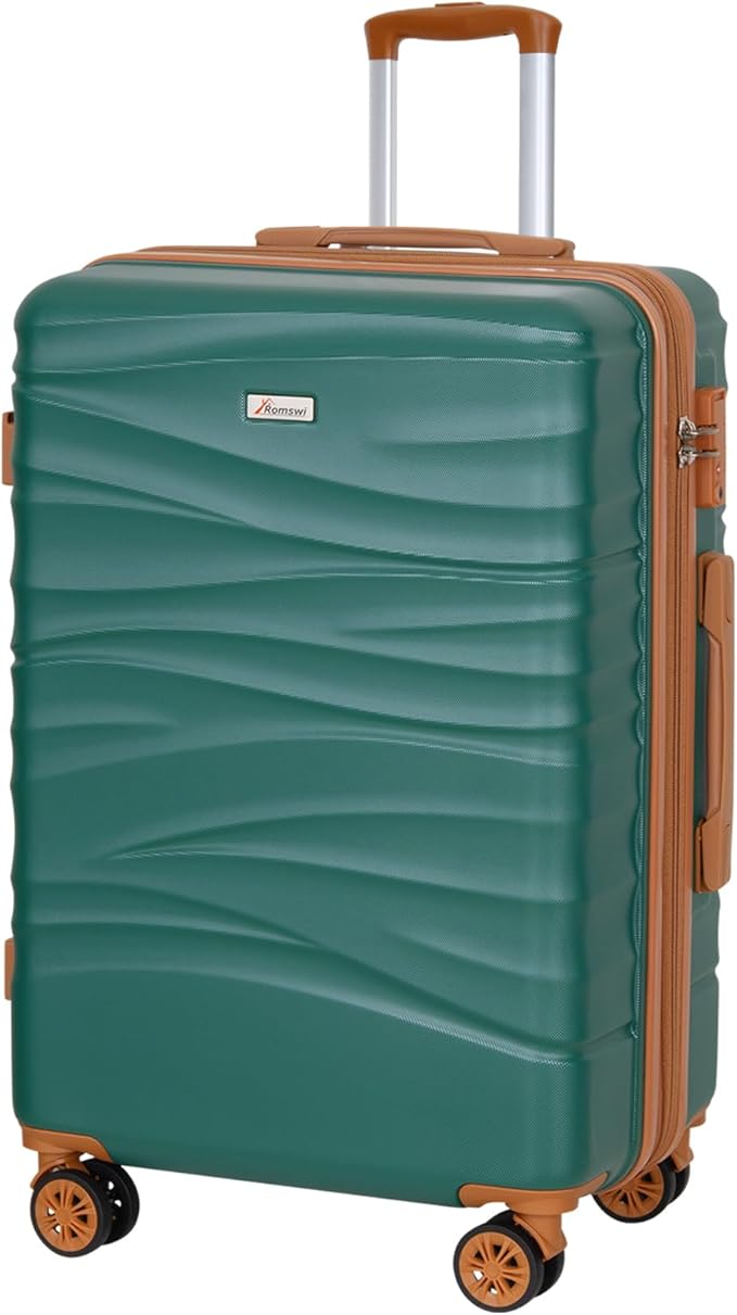 Romswi 26" Medium Checked Luggage, Expandable Checked-Medium Hardshell Suitcase with Double Spinner Wheels for 20% More Space, Hardside Luggage, Scratch-Resistant & YKK Zipper Green