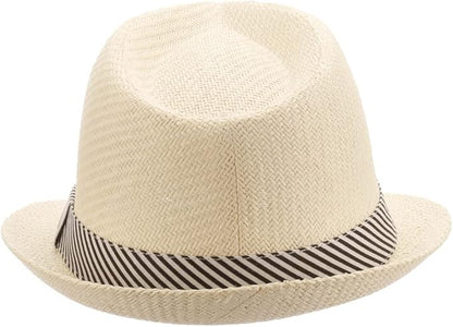 Panama Jack Women's Fedora Hat - Soft Matte Toyo Straw, Striped Cotton Hat Band, Inner Sweatband, 1 3/4" Brim