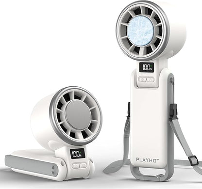 Upgraded Portable Handheld Fan with 60°F Ice Cooling, Up tp 12Hrs Personal Fans Portable Rechargeable, 5 Speed 25550RPM Powerful Portables Fan Handheld, Hand/Neck/Desk Fan 3 IN 1(White)