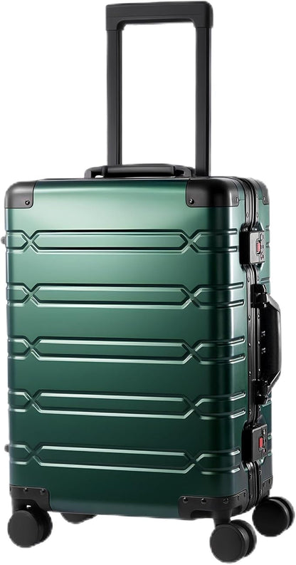 All Aluminum 24 Inch Check In Luggage Hard Shell Suitcases with Spinner Wheels and TSA Lock, Checked Medium Suitcase (Dark Green)