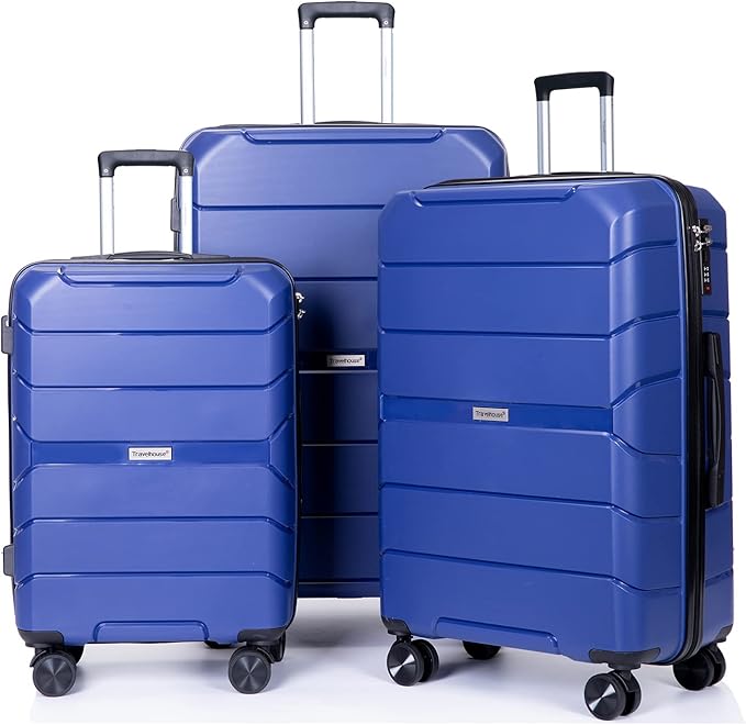 Luggage Sets Wear-Resistance Hardside Lightweight Suitcase Double Spinner Wheels, TSA Lock,Two Hooks, Scratch-resistant Carry-on,3 Piece Set(20inch 24inch 28inch) (Blue)