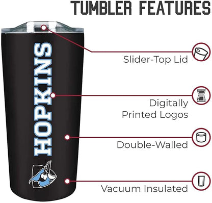 Campus Colors NCAA Stainless Steel Tumbler perfect for Gameday - 18 oz - Double Walled - Keeps Drinks Perfectly Insulated (Johns Hopkins Blue Jays - Black)