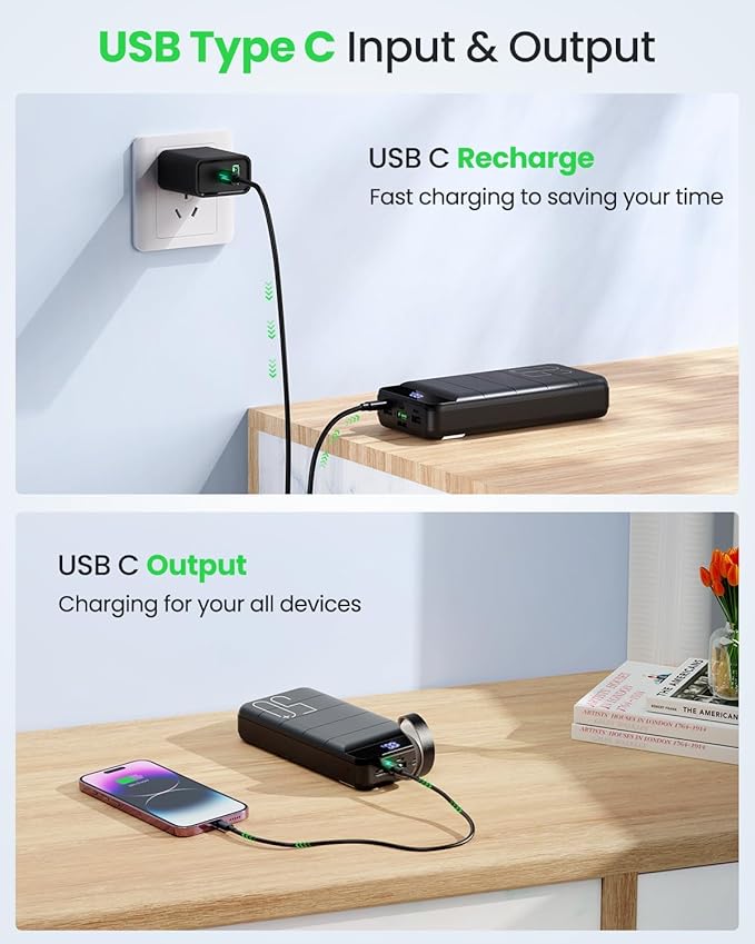 Power Bank Fast Charging 50000mAh - 22.5W Portable Charger USB C Quick Charge with 4 Outputs & 3 Inputs LED Display Huge Capacity External Battery Pack for iPhone, Samsung, iPad etc Black