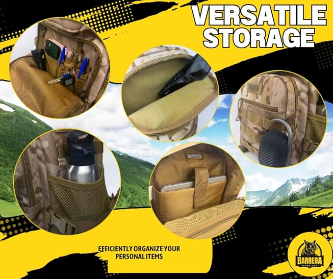 25 L Tactical Backpack: durable military-style backpack with MOLLE system for daily carry, travel, gym, hiking, hunting, camping, and outdoor sports. (MULTICAM CAMO)