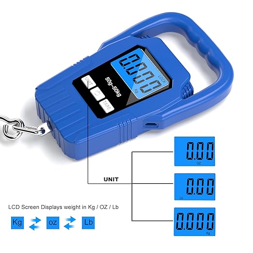 Digital Fish Scale Hanging Scale Fishing Scale,110lb/50kg Luggage Scale,Upgrade Large Handle & Backlit LCD Display, Electronic Balance Digital Fishing Postal Scale,Blue,Fishing Gifts for Men