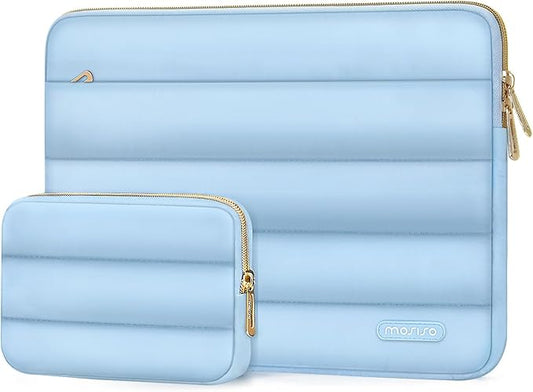 MOSISO 13.3 inch Laptop Case, 13-13.3 inch Puffy Laptop Sleeve Compatible with MacBook Air 13 13.6 M4 M3 M2 M1/Pro 13/Pro 14, HP Dell ASUS Lenovo,Polyester Horizontal Bag with Small Case, Air Blue
