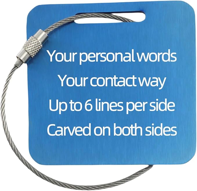 Durable Personalized Luggage Tags for Suitcases,Cruise Essentials Travel Tags for Luggage,Travel Bag Labels,Travel Essentials Heavy-Duty Stainless Steel Blue Square Suitcases Tags no icon