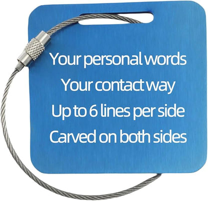 Durable Personalized Luggage Tags for Suitcases,Cruise Essentials Travel Tags for Luggage,Travel Bag Labels,Travel Essentials Heavy-Duty Stainless Steel Blue Square Suitcases Tags no icon