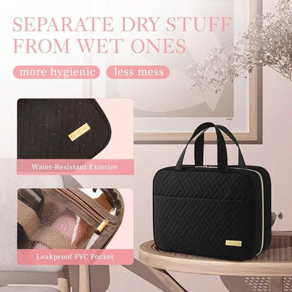 HOTOR Travel Toiletry Bag - Hanging Toiletry Bag for Women & Men, Makeup Bag/Big Comparment, Waterproof for Travel Accessories, Travel Essentials, Large, Black