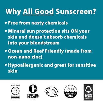 All Good Sport Mineral Sunscreen & Lip Care Bundle - UVA/UVB Broad Spectrum Protection, Reef Friendly, Watertight - Includes (1) SPF50 Butter Stick, (1) SPF30 Lotion, & (1) SPF20 Lip Balm