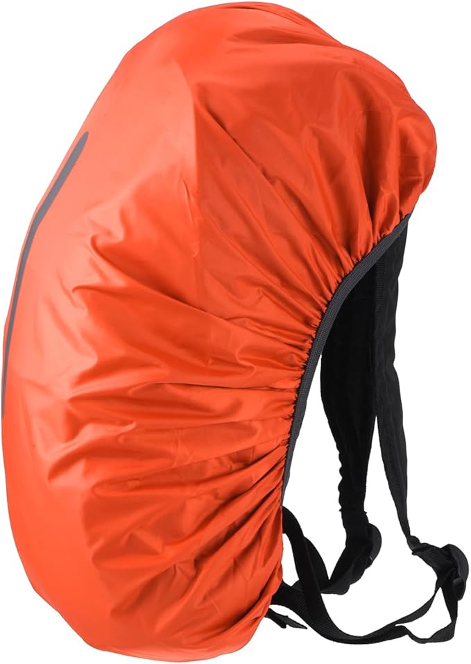 2 Pack Backpack Rain Cover - Waterproof Lightweight Cover with Vertical Reflective Strap, Apply to Cycling/Hiking/Mountain Climbing (40-50L, M, Orange)