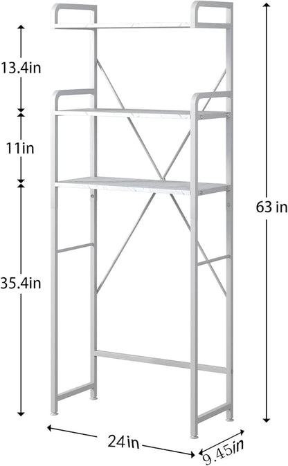 Over The Toilet Storage Rack with 3-Tier Bathroom Shelves, Space Saver Toilet Shelf, Bathroom Storage Organizer with Hooks for Over Toilet Storage and Bathroom Shelf (White Faux Marble)