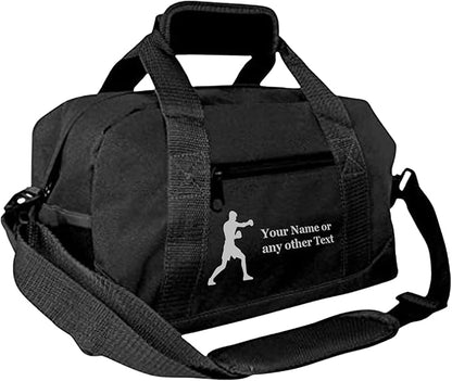 Personalized Passion Small Sports Duffel Bags for Kids - Custom 14” Waterproof Travel Duffle with Name & Boxing Design - Black Two-Toned Kids Weekender Bag for Boys and Girls