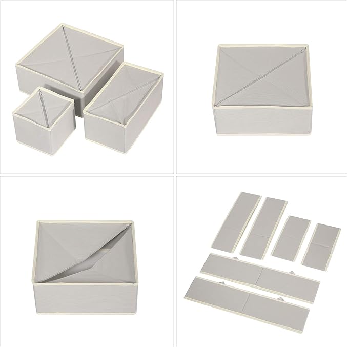 9 Pack Foldable Drawer Organizer Dividers Cloth Storage Box Closet Dresser Organizer Cube Fabric Containers Basket Bins for Underwear Bras Socks Panties Lingeries Nursery Baby Clothes Gray