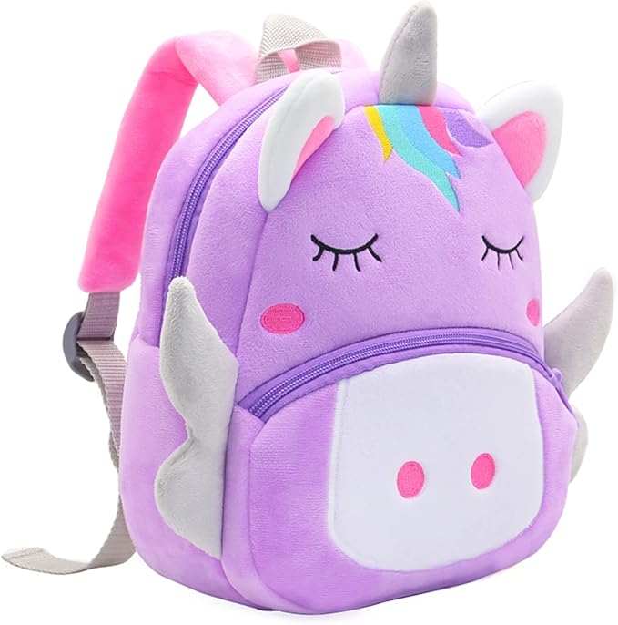 Cute Toddler Backpack,Cartoon Cute Animal Plush Backpack Toddler Mini School Bag for Kids Age 2-4 Years Old(Purple Unicorn)