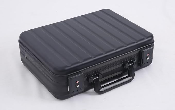 Black Aluminum Money Briefcase for Cash Metal Cases for Men Business Attache Hardside Case Dual Combination Locks with Foam