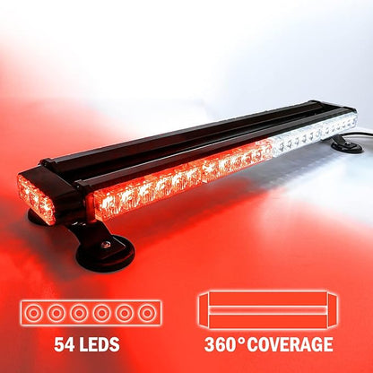 26.5" Red White 54 LED Emergency Warning POV Light Bar For Firefighter Trucks EMS First Responder Flashing Strobe Traffic Advisor Double Side with Magnetic Base (26.5" 54LED, White/Red)