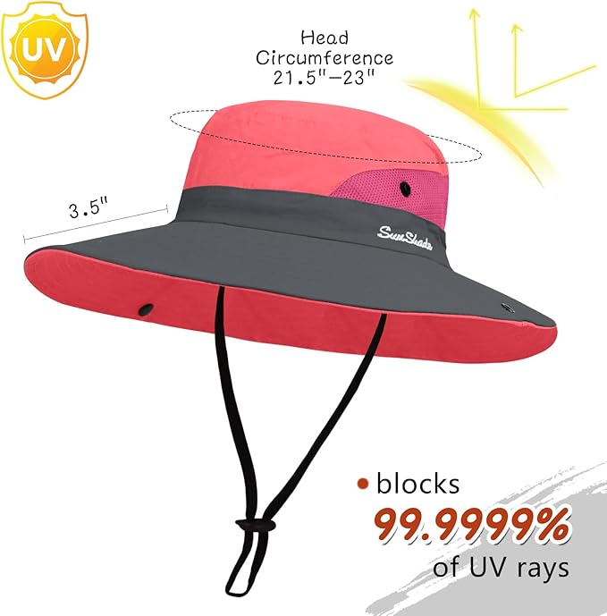 ZOORON Women's Ponytail Safari Sun Hat,Wide Brim UV Protection Outdoor Bucket Hat,Foldable Beach Summer Fishing Hat