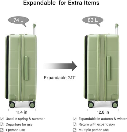 Hanke Hardside Expandable Checked Luggage, 24 Inch Top Opening Trunk Luggages with Spinner Wheels, All-PC Hard Shell Suitcase, Lightweight TSA Checked-Medium(Bamboo Green, 83L)