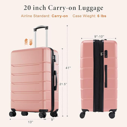 Sweetcrispy Carry on Luggage, Hard Shell ABS Suitcase with Double Spinner Wheels, Lightweight Expandable Rolling Suit Case with TSA Lock, 21 Inch Light Pink
