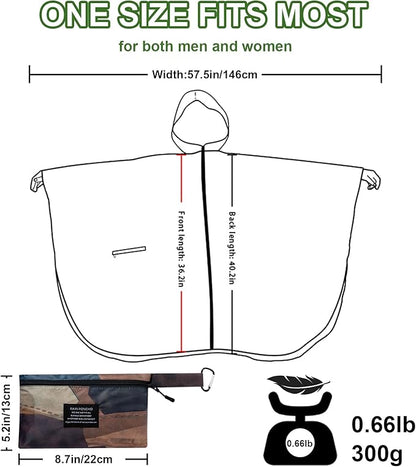 Hooded Rain Ponchos for Adult - Rain Coat and Rain Jacket with Waterproof Pocket and Zipper