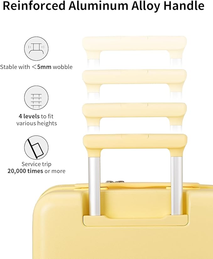 aji Expandable Top Open Carry On Luggage 22x14x9 Airline Approved, 20 Inch Hard Shell Carry On Suitcase with Spinner Wheels,Travel Small Luggage for Women Men,Cheese Yellow