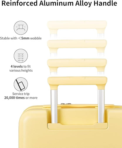 aji Expandable Top Open 24 Inch Checked Luggage with Spinner Wheels, Large Suitcase with TSA Lock, Hardside Travel Luggage Suitcases for Men Women, for 14+Days Travel, Cheese Yellow