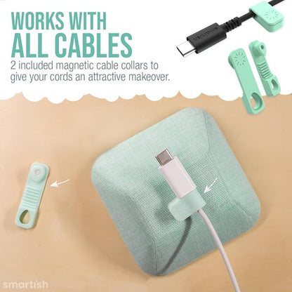 Smartish® Magnetic Cord Holder - Cable Wrangler Organizer with Magnet Clips for Charger Management on Desktop, Nightstand, or Side Table for All Cables, USB-C, Lightning Cables - Teal Me More