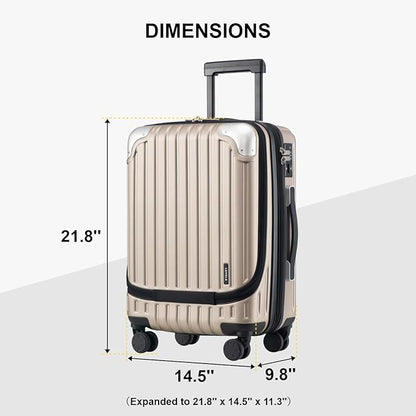 LEVEL8 Grace Carry on Luggage with Front Compartment, 20 Inch Expandable Hardside Suitcases with Wheels, Abs+Pc Harshell Spinner Luggages with Tsa Lock, Travel Bag for Women Men, Champagne
