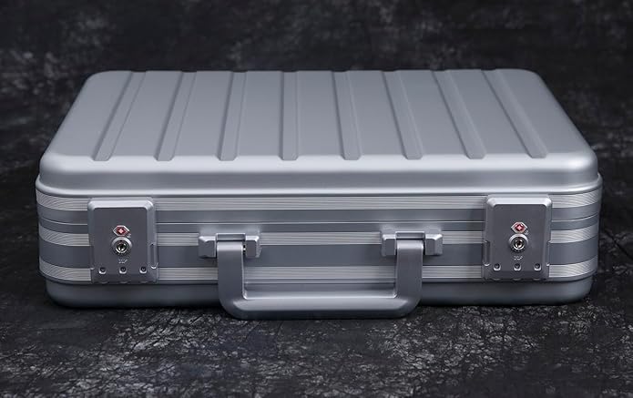 Silver Aluminum Attache Case Padded Laptop Briefcase Combo TSA Lock Hard Sided Money Suitcase with Foam