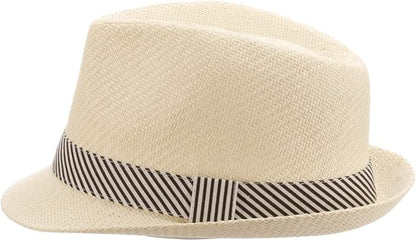 Panama Jack Women's Fedora Hat - Soft Matte Toyo Straw, Striped Cotton Hat Band, Inner Sweatband, 1 3/4" Brim
