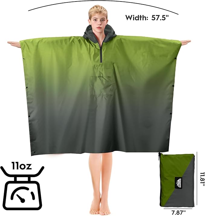 Bruvoalon 3-in-1 Rain Poncho with 1/4 Zip & Chest Pocket, Waterproof, Sunshade, Ground Mat for Adults & Youth Emergency