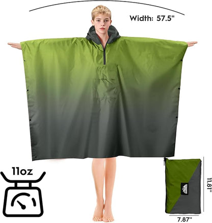 Bruvoalon 3-in-1 Rain Poncho with 1/4 Zip & Chest Pocket, Waterproof, Sunshade, Ground Mat for Adults & Youth Emergency