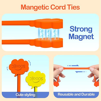 SOOOEC Magnetic Cable Ties, 24 Pack 7.2" Magnetic Cord Organizer Cute Cloud Design, Reusable Silicone Twist Ties with Strong Magnet for Bundling and Cable Management, Fridge Magnets, Assorted Colors.