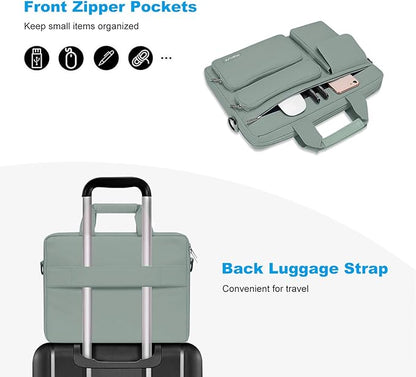 MOSISO Laptop Shoulder Bag 15.6 inch, 15-15.6 inch Computer Bag Compatible with MacBook Pro 16 inch, HP, Dell, Lenovo, Notebook with 2 Raised&1 Flapover&1 Horizontal Pocket&Handle&Belt, Antique Green